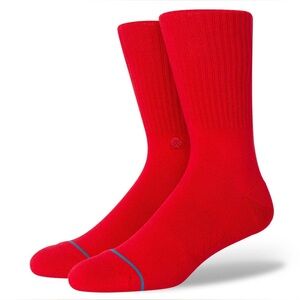 Stance Men’s Icon Solid Color Cotton Crew Socks (Red), LARGE US Men’s 9-13